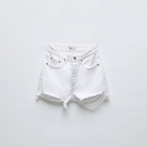 Zara Frayed Hi Rise Denim Shorts TRF - Picture 1 of 1